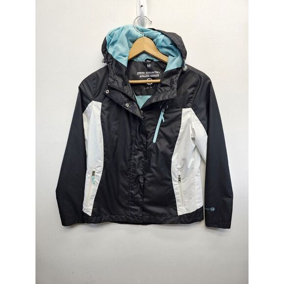 FREE COUNTRY ATHLETX SERIES Windbreaker Jacket Medium Black White Zip Snap - Picture 1 of 7